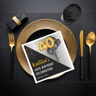 Guardanapo De Papel Balões Negros Elegantes Parte aniversário de 40