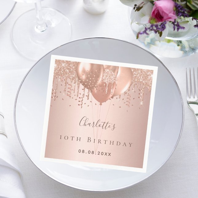 Guardanapo De Papel Balões rosa de ouro festa de aniversário de  (Criador carregado)