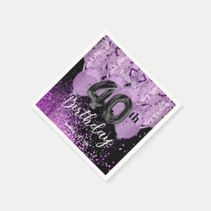 Guardanapo De Papel Balões Roxos e Aniversário Glitter