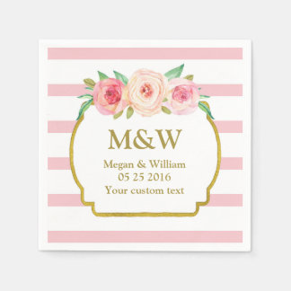 Guardanapo De Papel Bandas cor-de-rosa Douradas Casamento Floral Rosa 