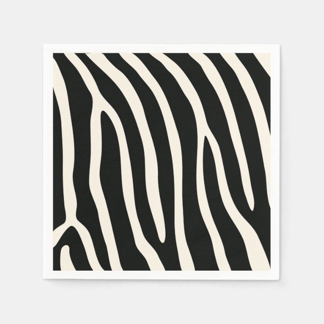 Guardanapo De Papel Bandas de Zebra Animais Exóticas em Preto (Frente)