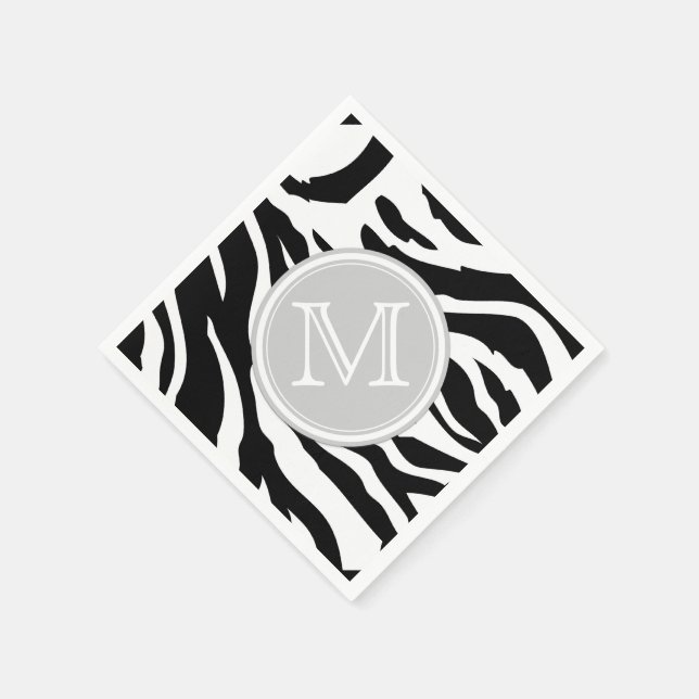 Guardanapo De Papel Bandas de Zebra Negra e Branca com Monograma (Canto)