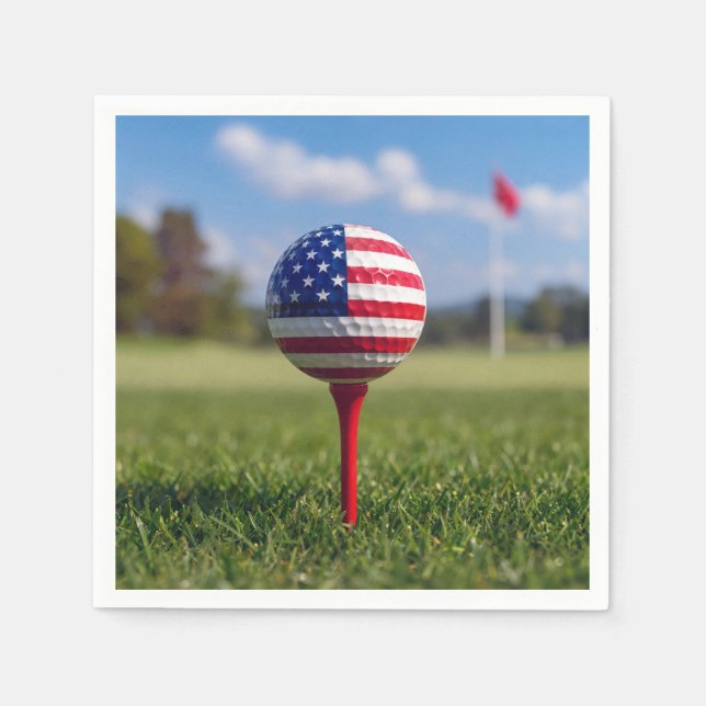 Guardanapo De Papel Bandeira Americana em uma Bola de Golfe (Frente)