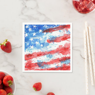 Guardanapo De Papel Bandeira de Listras e Estrelas em Aquarela Patriót