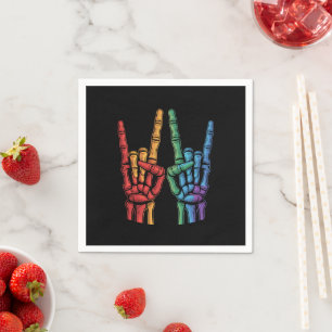 Guardanapo De Papel Bandeira do Arco-íris LGBTQ Mão de Rocha Esqueleto
