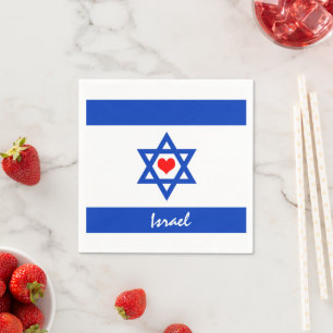 Guardanapo De Papel Bandeira e coração israelenses - viagem israelen