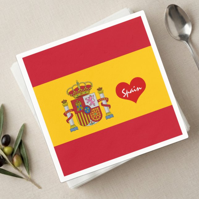 Guardanapo De Papel bandeira espanhola com coração vermelho moda / ade (Love Spain / Spanish Flag Napkins)