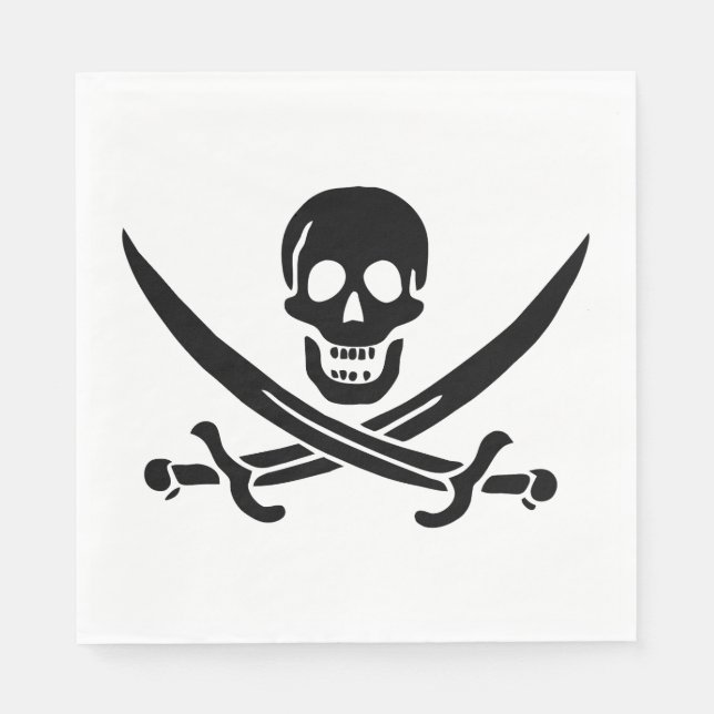 Guardanapo De Papel Bandeira Pirata Caveira Espadas Cruzadas (Frente)