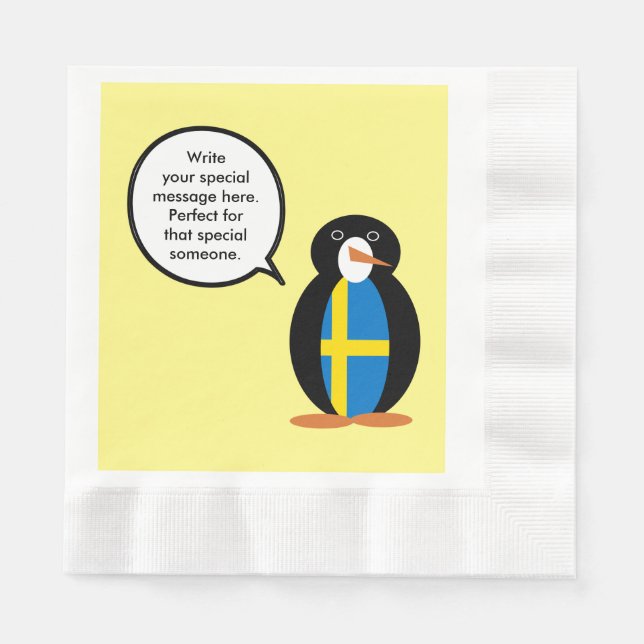 Guardanapo De Papel Bandeira Sueca Falando Ms. Penguin Personalizada  (Frente)