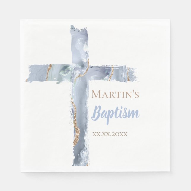 Guardanapo De Papel Baptism dusty blue agate Holy Cross (Frente)
