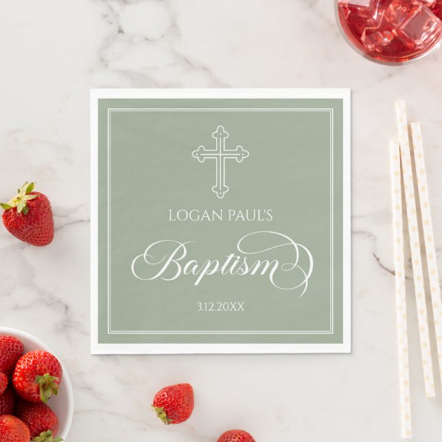 Guardanapo De Papel Baptism Gold boho sage modern napkin (Insitu)