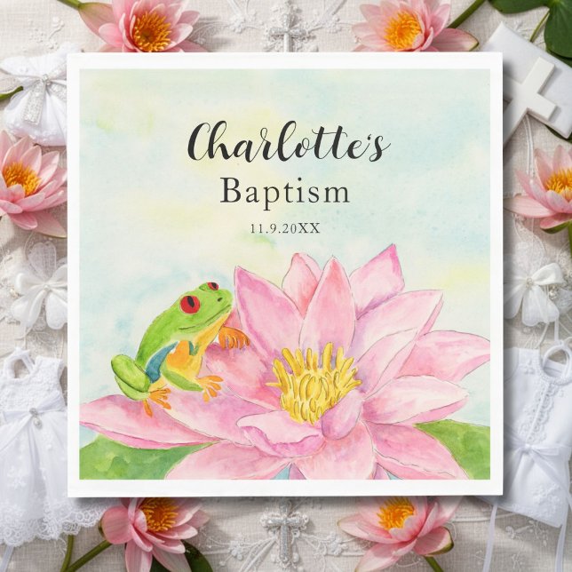 Guardanapo De Papel Baptism Pink Waterlily & Tree Frog (Criador carregado)
