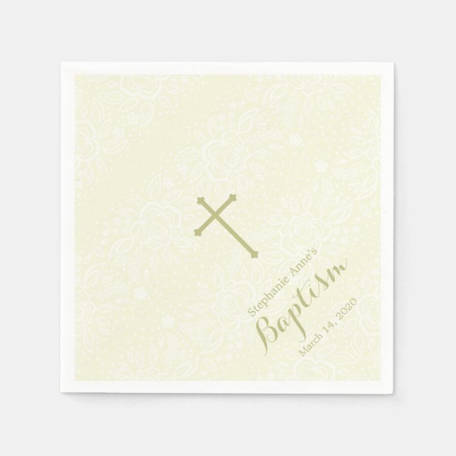 Guardanapo De Papel Baptism Sage Delicate Lace Floral (Frente)