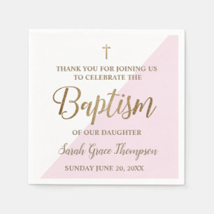 Guardanapo De Papel Baptismo cor-de-rosa e branco do ouro moderno