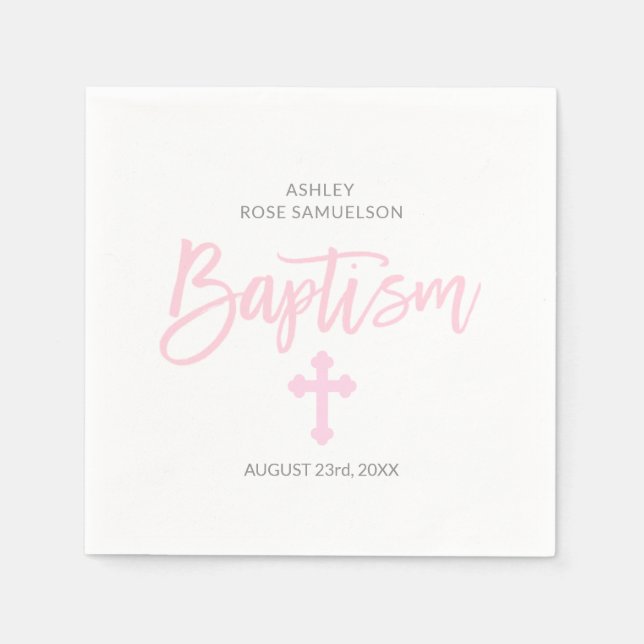 Guardanapo De Papel BAPTISMO DA GAROTA Branca, Rosa Personalizada (Frente)
