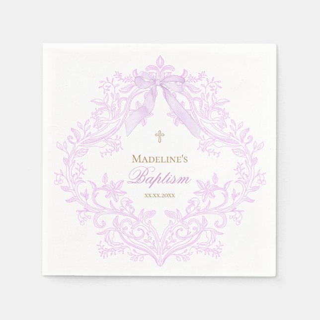 Guardanapo De Papel baptismo lilás roxo aquarela (Frente)