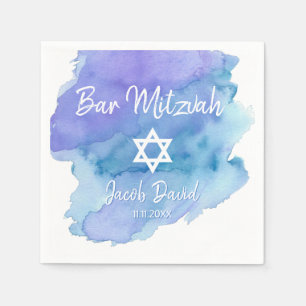 Guardanapo De Papel Bar azul Mitzvah da estrela de David da aguarela