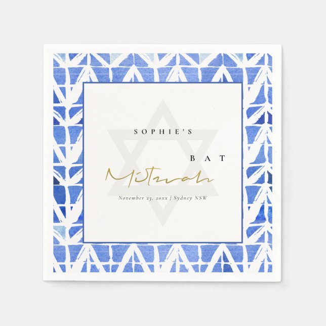 GUARDANAPO DE PAPEL BAR CHEVRON CHEVRON INDIGO AZUL MITZVAH (Frente)