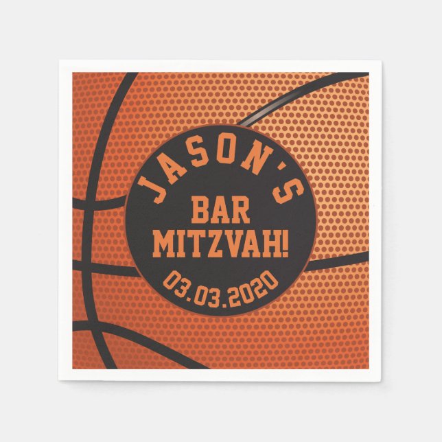 Guardanapo De Papel Bar de basquete personalizado Mitzvah (Frente)