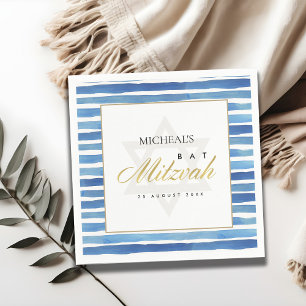 GUARDANAPO DE PAPEL BAR DE FAIXAS DE ÁGUA DE INDIGO AZUIS BAT MITZVAH