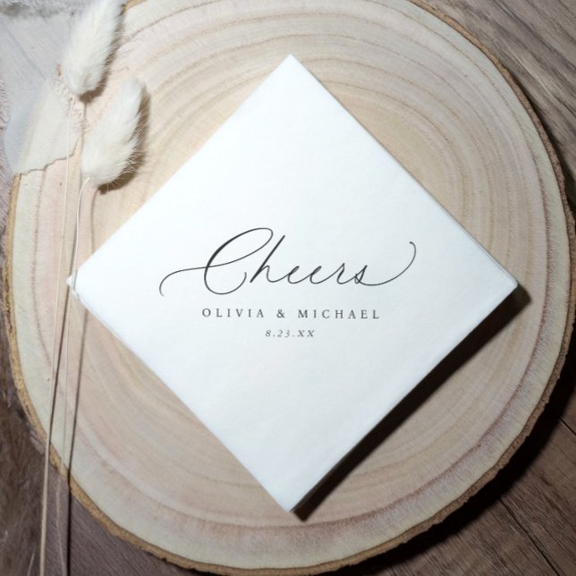 Guardanapo De Papel Bar Diagonal de Casamento de Cocktail (Cheers Wedding Napkins - Elegant Diagonal Personalized wedding reception napkins)