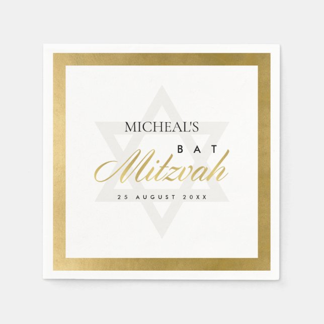 GUARDANAPO DE PAPEL BAR DOURADO FAUX LIMPO SIMPLES ELEGANTE BAT MITZVA (Frente)