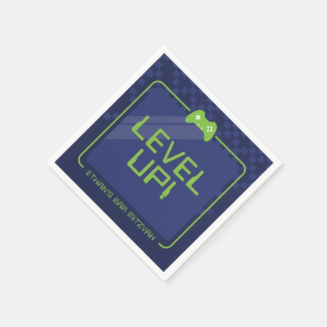 Guardanapo De Papel Bar GAMER MITZVAH, verde-neon legal moderno (Canto)