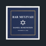 Guardanapo De Papel Bar Mitzvah Azul e Dourado<br><div class="desc">Bar Mitzvah Blue White Dourado Frame Paper Napkin</div>