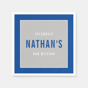 Guardanapo De Papel BAR MITZVAH cinza azul real de bloco ousado