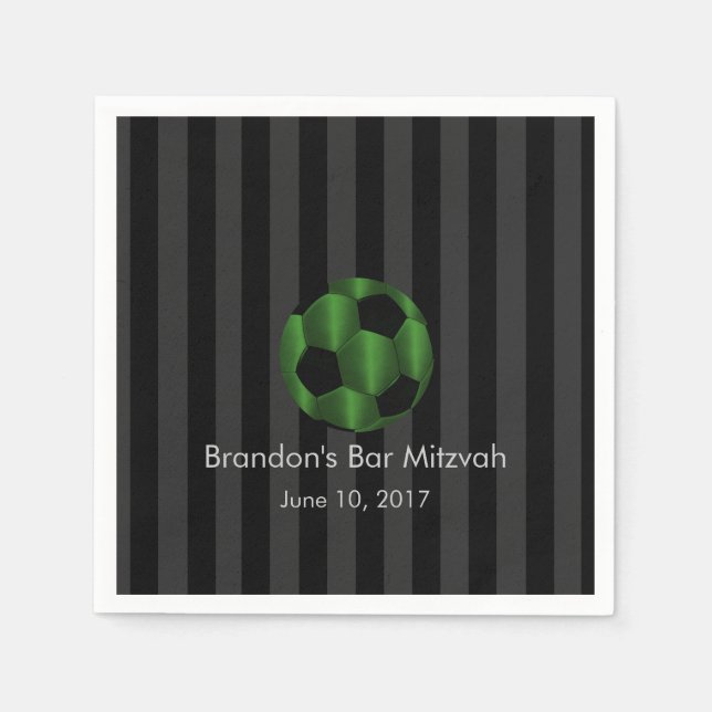 Guardanapo De Papel Bar Mitzvah Emerald Green e Black Soccer Ball (Frente)