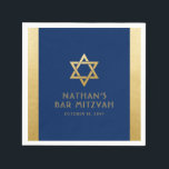 Guardanapo De Papel Bar Mitzvah Marinho Azul Dourado Clássico Personal<br><div class="desc">O elegante marinho azul e ouro clássico,  moderno e moderno design minimo personalizado bar mitzvah luncheon e guardanapos de recepção com nome personalizado,  data e Estrela de David. Dourado é um autêntico efeito de textura falsa de prata,  NÃO uma folha brilhante.</div>