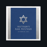 Guardanapo De Papel Bar Mitzvah Silver Blue Modern Simple Personalizad<br><div class="desc">O elegante e clássico marinho azul e prateado,  moderno e moderno,  minimo design personalizado bar mitzvah luncheon e guardanapos de recepção com nome personalizado,  data e Estrela de David. Prata é um autêntico efeito de textura falsa de prata,  NÃO de folha real.</div>