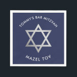 Guardanapo De Papel BAR PERSONALIZADO Mitzvah mazel tov star marinho  <br><div class="desc">por kat massard >> WWW.SIMPLYSWEETPAPERIE.COM << A estrela prateada é uma foto de prata - e não de prata brilhante.</div>