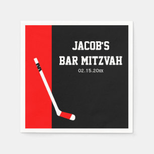 Guardanapo De Papel Bar preto vermelho Mitzvah do hóquei personalizad