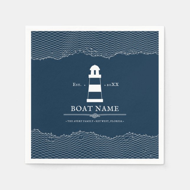 Guardanapo De Papel Barco de Farol Azul Personalizado Náutico Napkin (Frente)