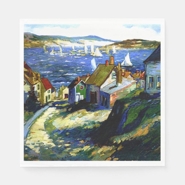 Guardanapo De Papel Barcos à vela pelo porto, pintura de arte (Frente)