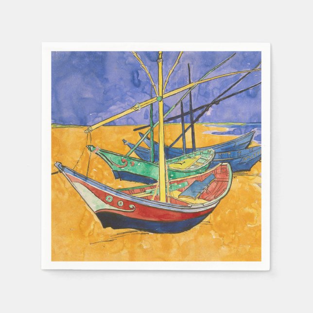 Guardanapo De Papel Barcos de Van Gogh Impressionismo Praia (Frente)