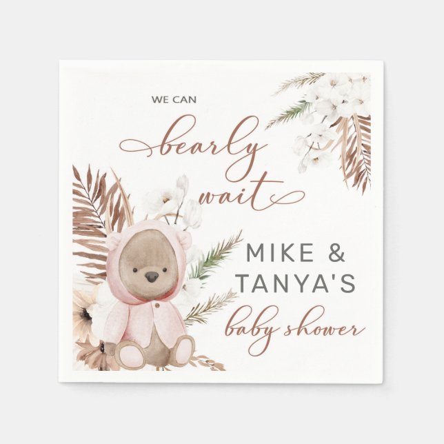 Guardanapo De Papel Barly wait boho urso chá de fraldas guardanapos. (Frente)