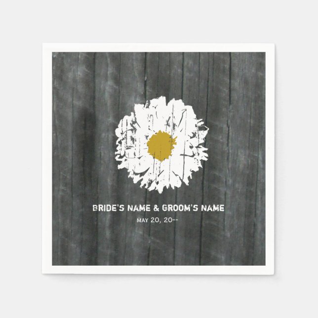 Guardanapo De Papel Barnwood Daisy Wedding Napkins (Frente)