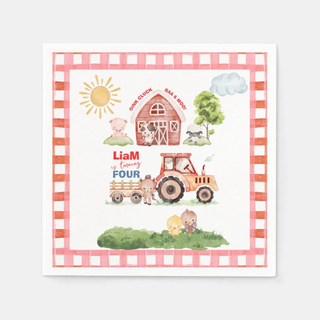 Guardanapo De Papel Barnyard Fun Any Age Birthday (Frente)
