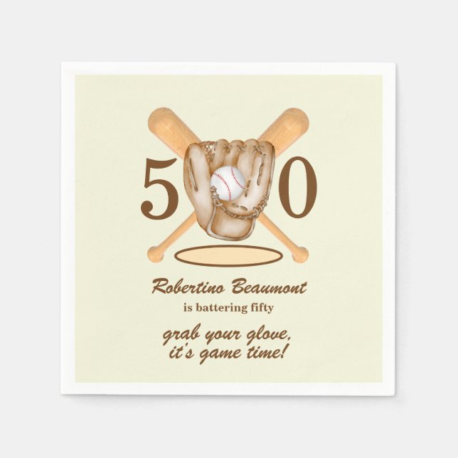 Guardanapo De Papel Baseball Glove Bats Themed Men's 50th Birthday (Frente)