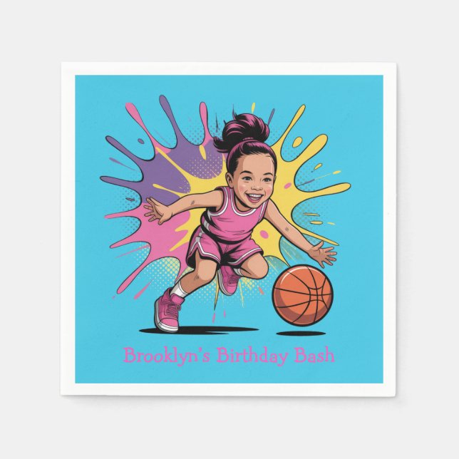 Guardanapo De Papel Basquete de Aniversário de pop Art (Frente)