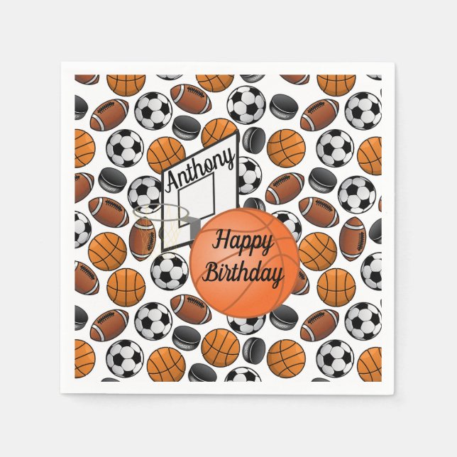 Guardanapo De Papel Basquete Feliz de Aniversário Personalizado (Frente)