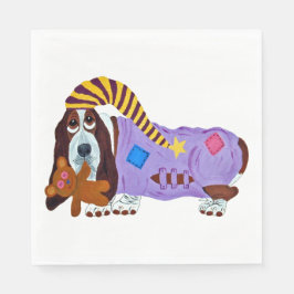 Guardanapo De Papel Basset Hound em pijamas com ursinho de pelúcia