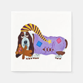 Guardanapo De Papel Basset Hound em PJs com ursinho de pelúcia