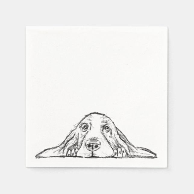 Guardanapo De Papel basset hound preto branco simples olhos de cachorr (Frente)
