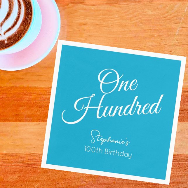 Guardanapo De Papel Bastante moderno Script Aqua Blue 100º Aniversário (Criador carregado)