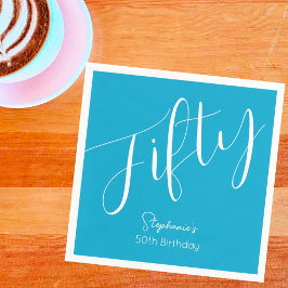Guardanapo De Papel Bastante moderno Script Aqua Blue 50º aniversário