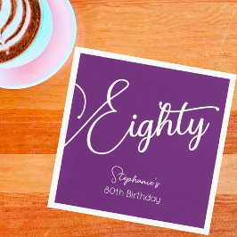 Guardanapo De Papel Bastante Moderno Script Autumn Purple 80 Birthday
