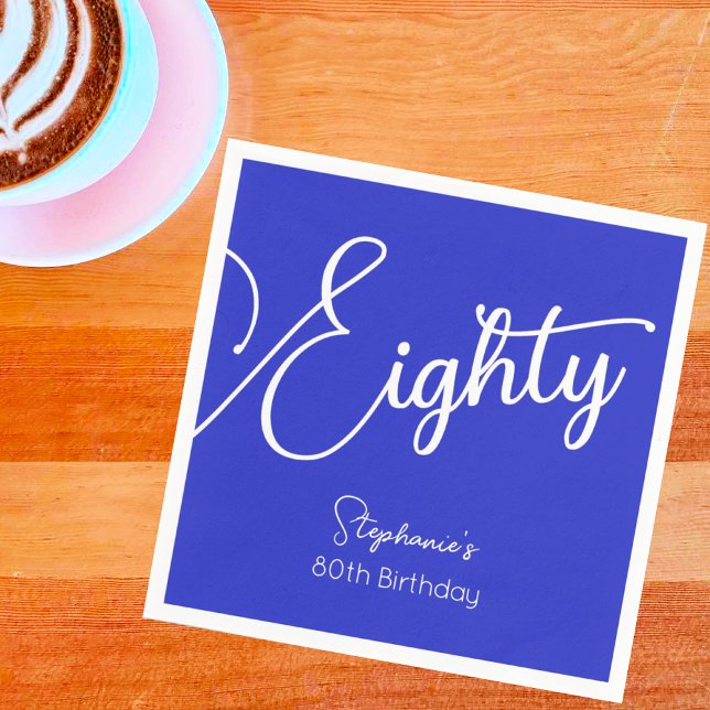 Guardanapo De Papel Bastante Moderno Script Real 80 Azul Aniversário (Criador carregado)